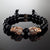 Natural Polished Onyx Gemstone Handmade Beaded Bracelet with 925 Sterling Silver Accents and Adjustable White Gold Slip Knot Closure - Finished with thick Rose Gold plated 925 Silver & Cubic Zirconia CZ Diamond Skull heads - - Spiritual Jewelry Stones