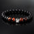 Red Tiger Eye, Onyx + 925 Sterling Silver Skull Bracelet - Premium Mens Bead Bracelet - Lukze